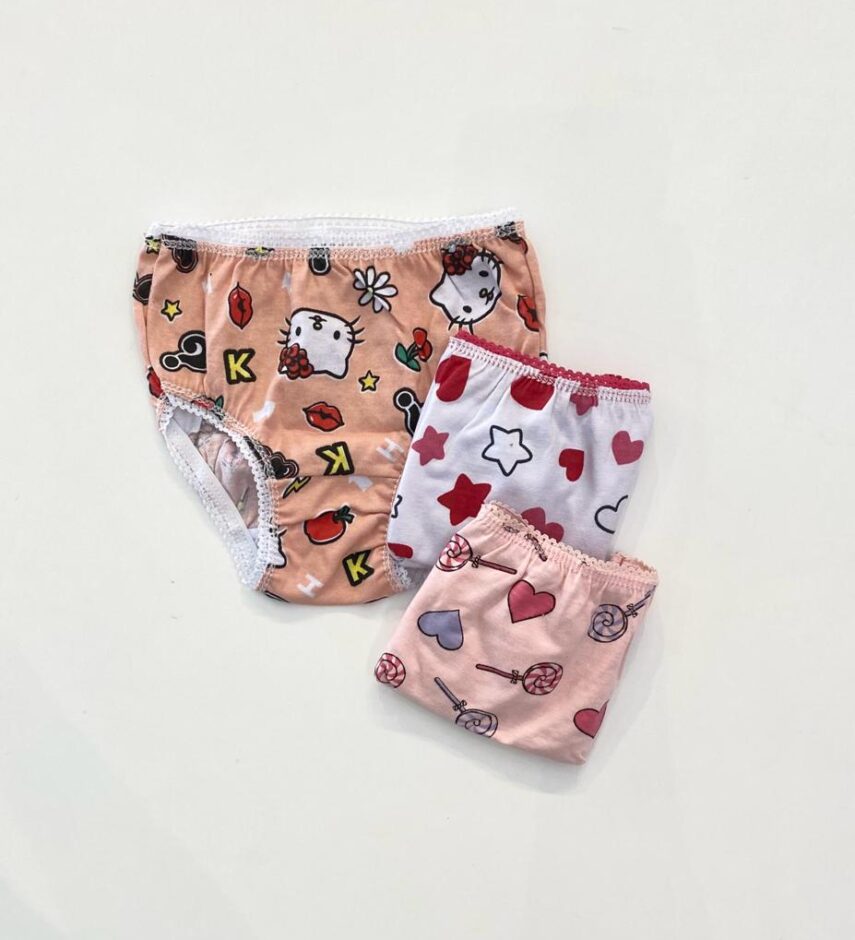 fernandaramoskids com br Kit Calcinha Infantil Feminina Estampada Salmão, Branca e Rosa1