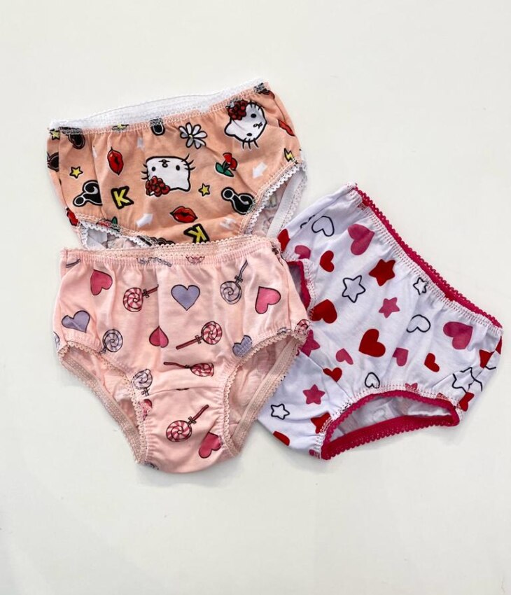fernandaramoskids com br Kit Calcinha Infantil Feminina Estampada Salmão, Branca e Rosa2