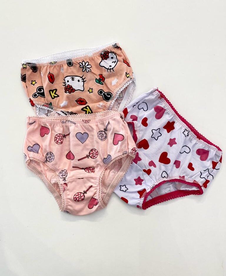 fernandaramoskids com br Kit Calcinha Infantil Feminina Estampada Salmão, Branca e Rosa2