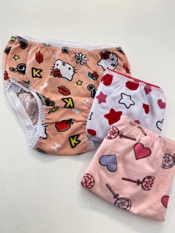 Kit Calcinha Infantil Feminina Estampada Salmão, Branca e Rosa Fernanda Ramos Kids