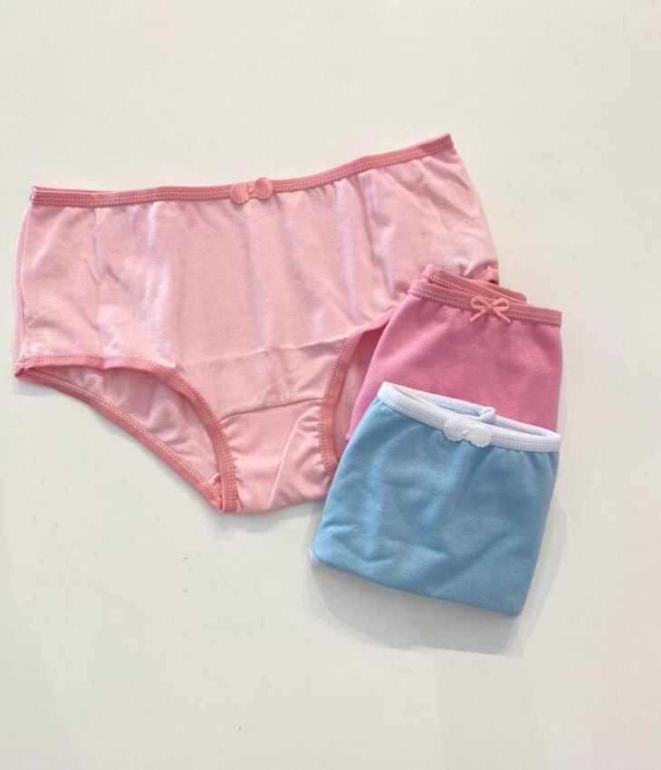 Kit Calcinha Infantil Feminina Rosa e Azul com Lacinho Fernanda Ramos Kids