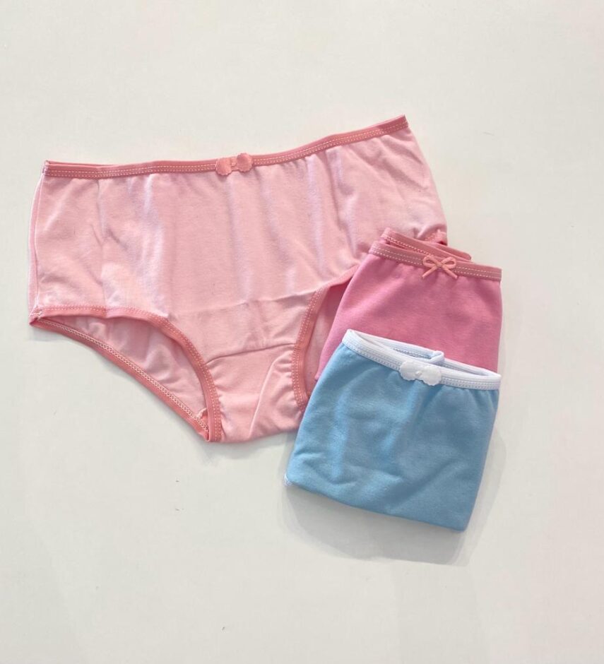 Kit Calcinha Infantil Feminina Rosa e Azul com Lacinho Fernanda Ramos Kids