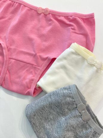 fernandaramoskids com br Kit Calcinha Infantil Feminina Rosa, Off White e Cinza com Lacinho1