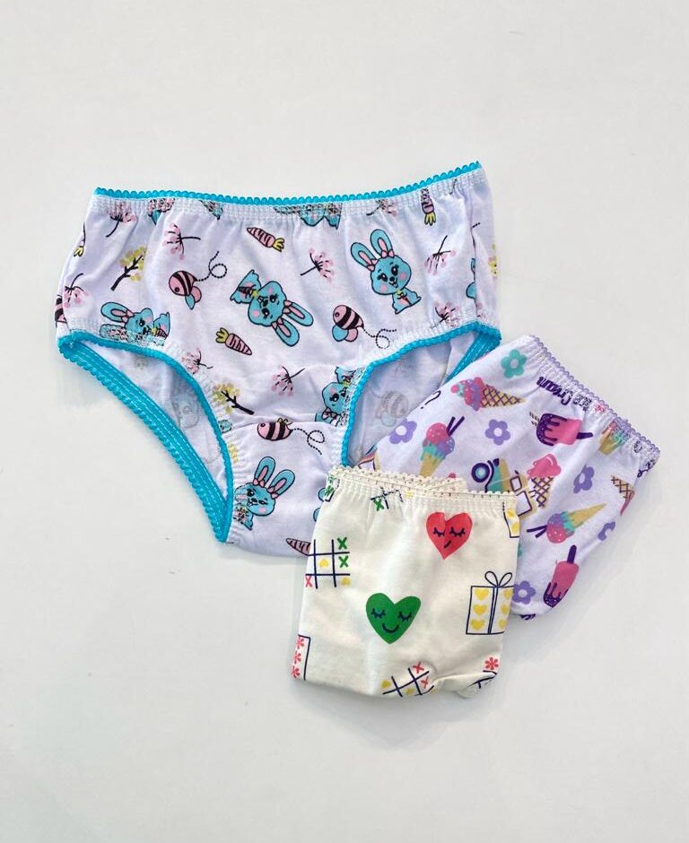 Kit com 3 Calcinhas Infantil Feminina Estampadas Fernanda Ramos Kids