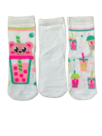 Kit Meia Infantil Feminina Tripack Branca Estampada Fernanda Ramos kids