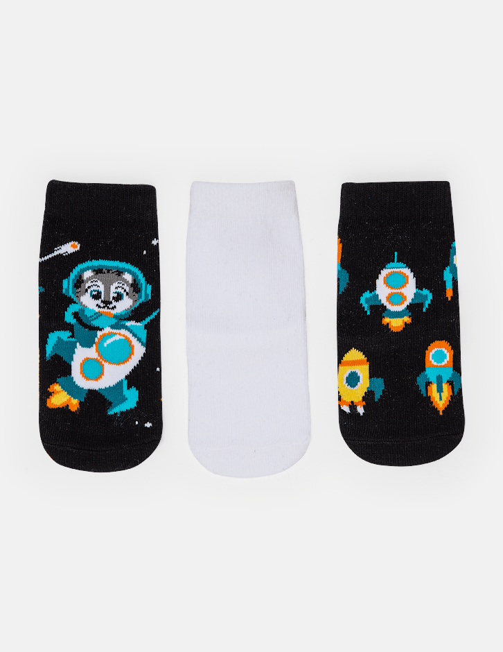 Kit Meia Infantil Masculina Tripack Foguete Fernanda Ramos Kids