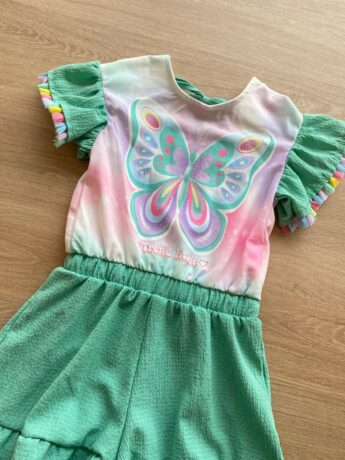 fernandaramoskids com br Macaquinho Infantil Feminino Manga Curta Verde Água Estampado1