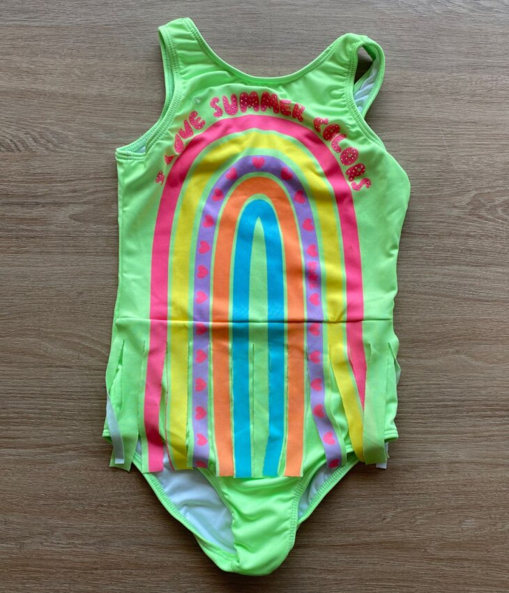 Maiô Regata Infantil Feminino Verde Neon Arco Íris Fernanda Ramos Kids