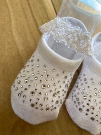 fernandaramoskids com br Meia Infantil Feminina Sapatilha Branca com Strass1