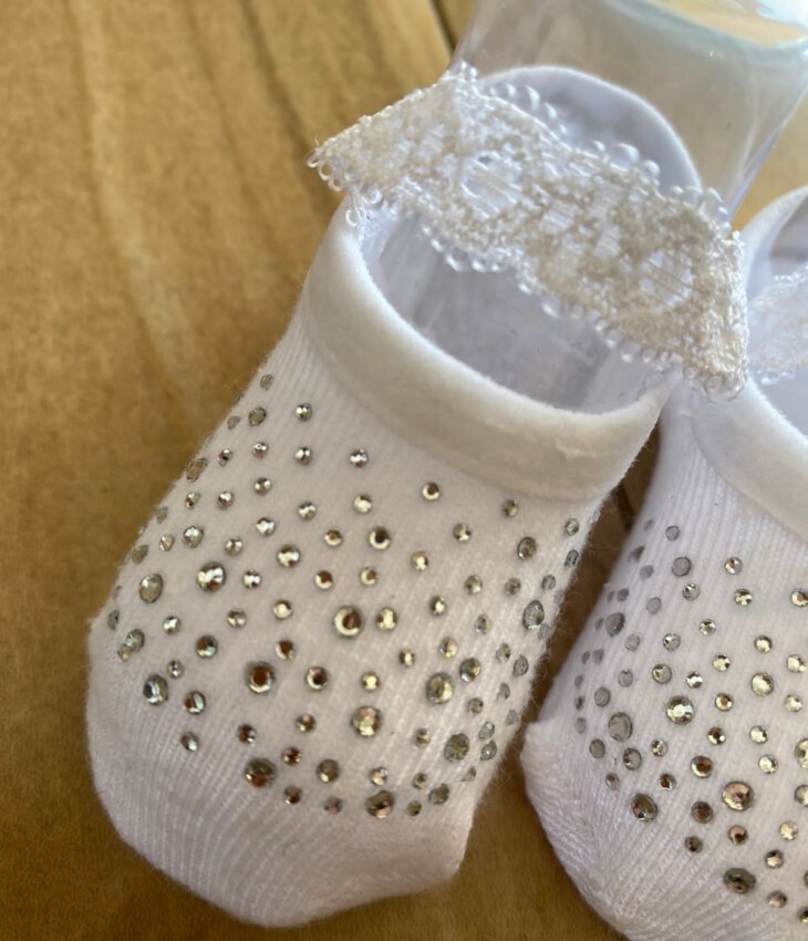 fernandaramoskids com br Meia Infantil Feminina Sapatilha Branca com Strass1