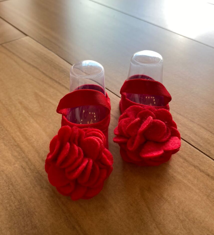 fernandaramoskids com br Meia Infantil Feminina Sapatilha Vermelha com Detalhe em Flor1