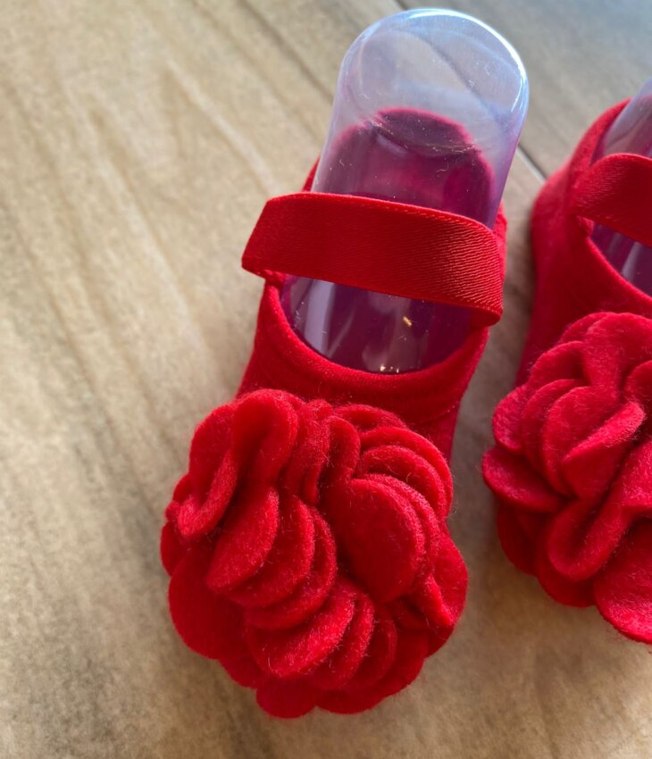 fernandaramoskids com br Meia Infantil Feminina Sapatilha Vermelha com Detalhe em Flor2