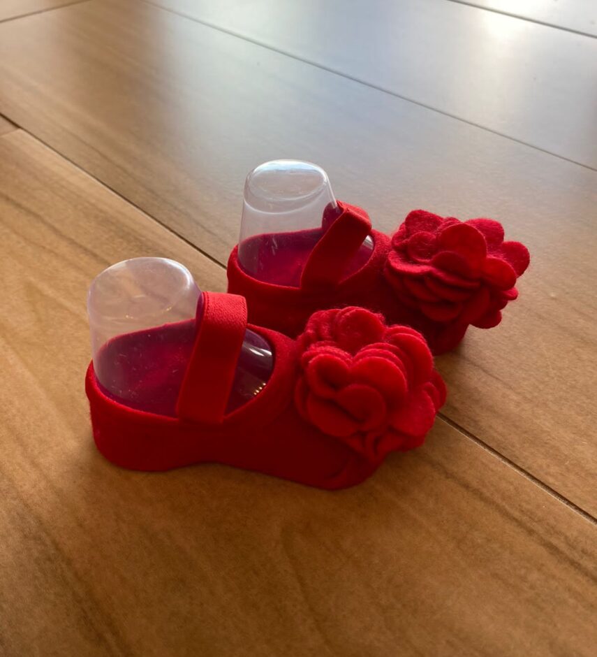 fernandaramoskids com br Meia Infantil Feminina Sapatilha Vermelha com Detalhe em Flor3