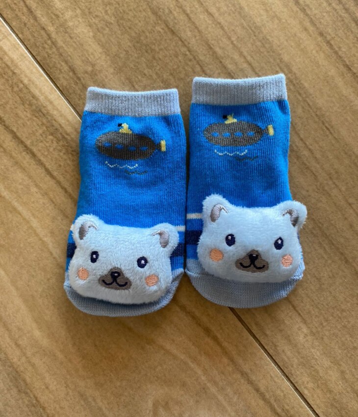 fernandaramoskids com br Meia Infantil Masculina Antiderrapante Azul com Gatinho3
