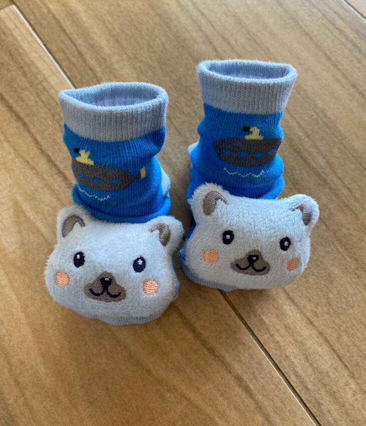 Meia Infantil Masculina Antiderrapante Azul com Gatinho Fernanda Ramos KIds