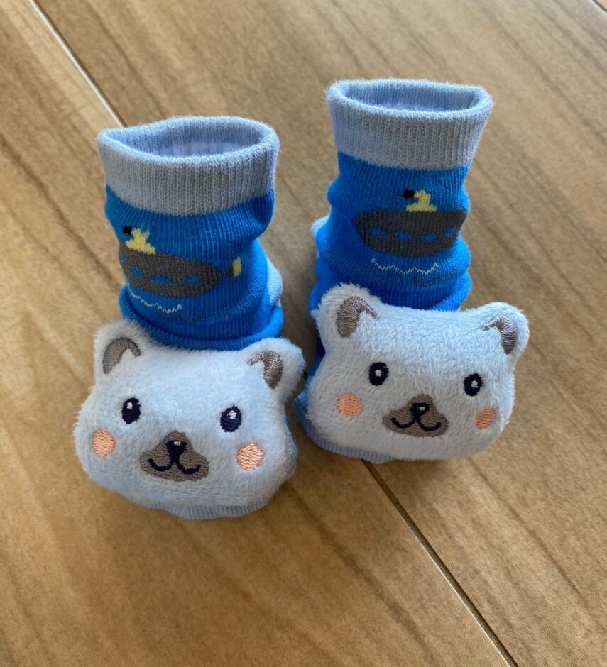 Meia Infantil Masculina Antiderrapante Azul com Gatinho Fernanda Ramos KIds