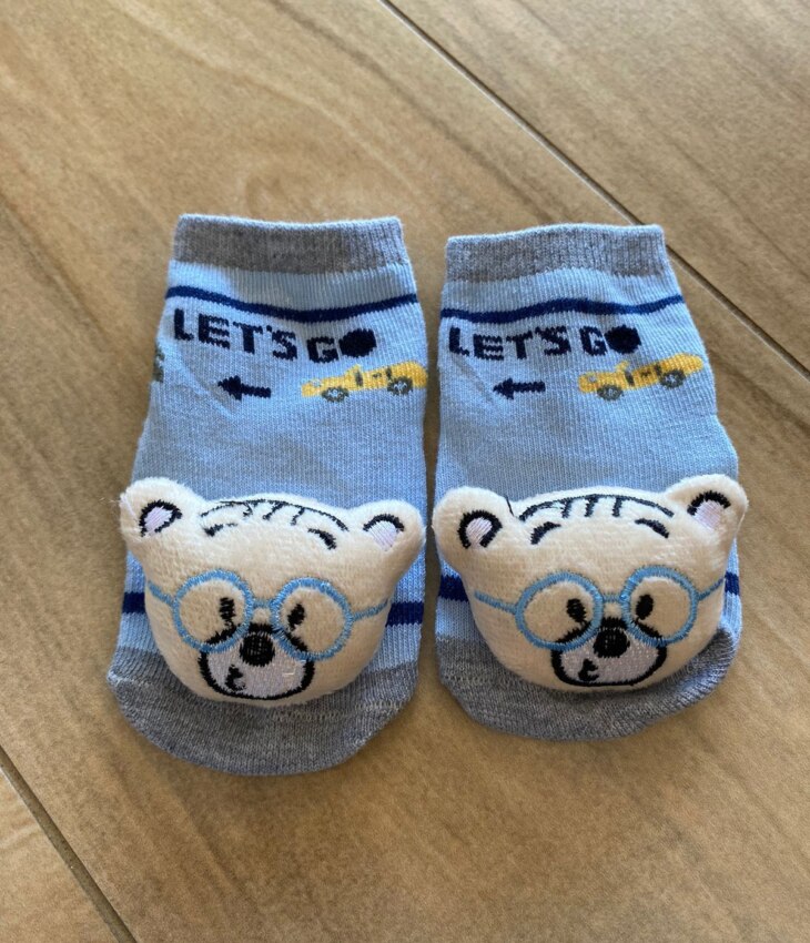 fernandaramoskids com br Meia Infantil Masculina Antiderrapante Azul com Ursinho de Óculos4