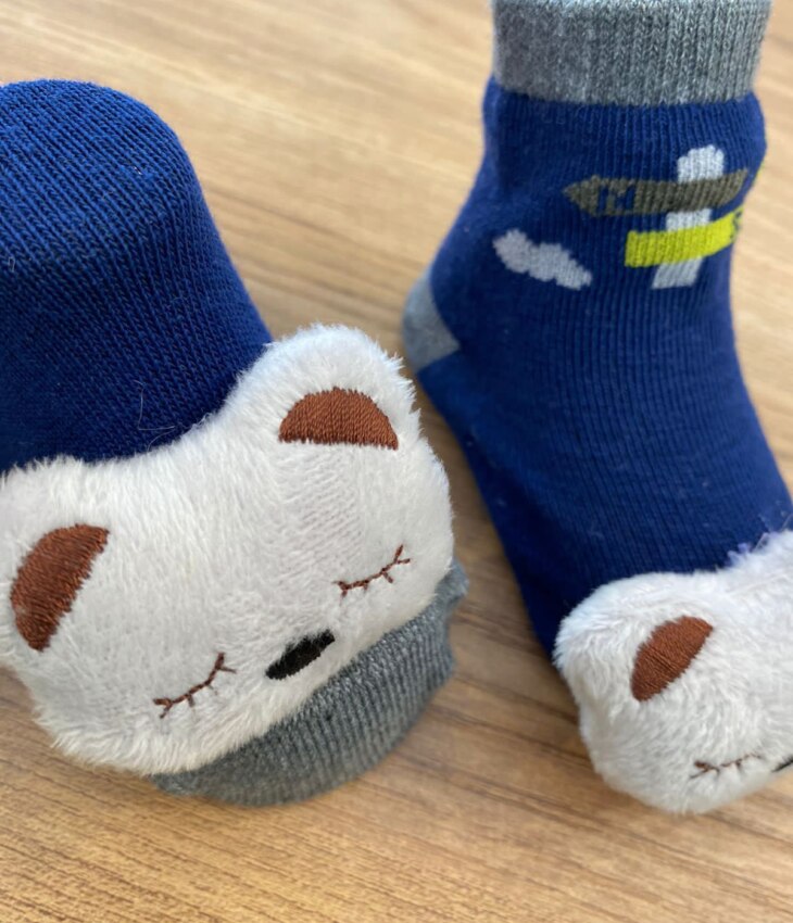 fernandaramoskids com br Meia Infantil Masculina Antiderrapante Azul Marinho com Bichinho1