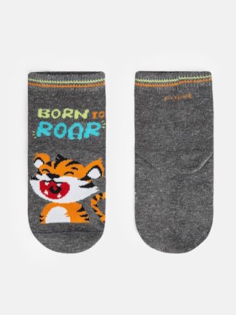 Meia Infantil Masculina Soquete Roar Cinza Fernanda Ramos Kids