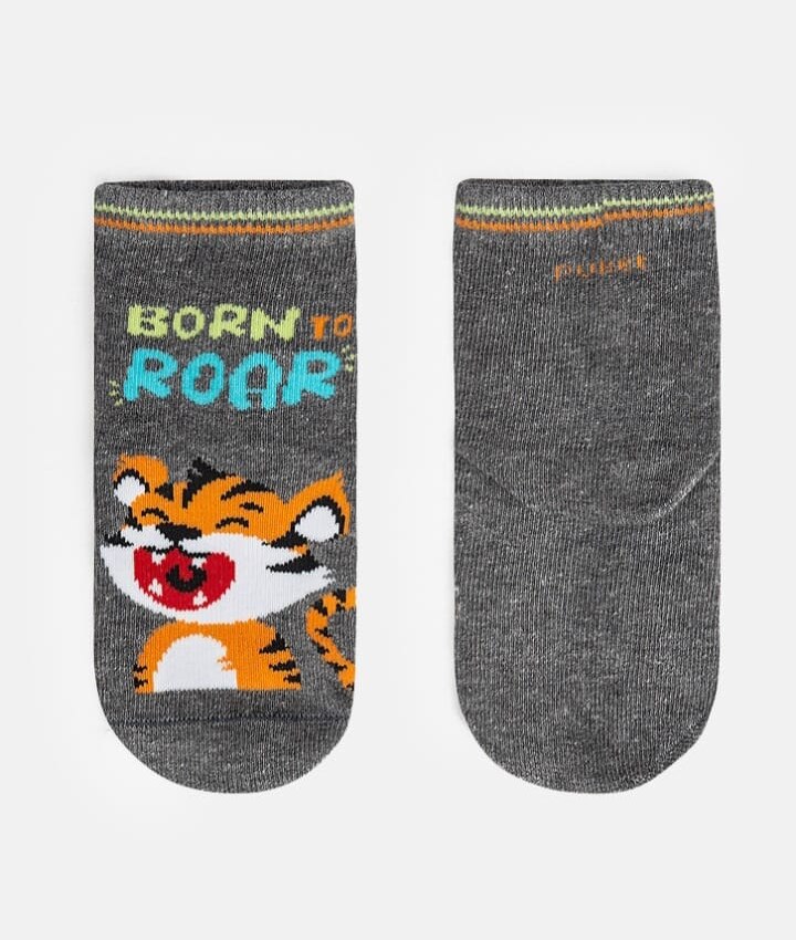Meia Infantil Masculina Soquete Roar Cinza Fernanda Ramos Kids