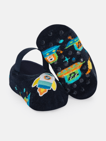 Meia Infantil Sapatilha Antiderrapante Foguete Azul Marinho Fernanda Ramos kids