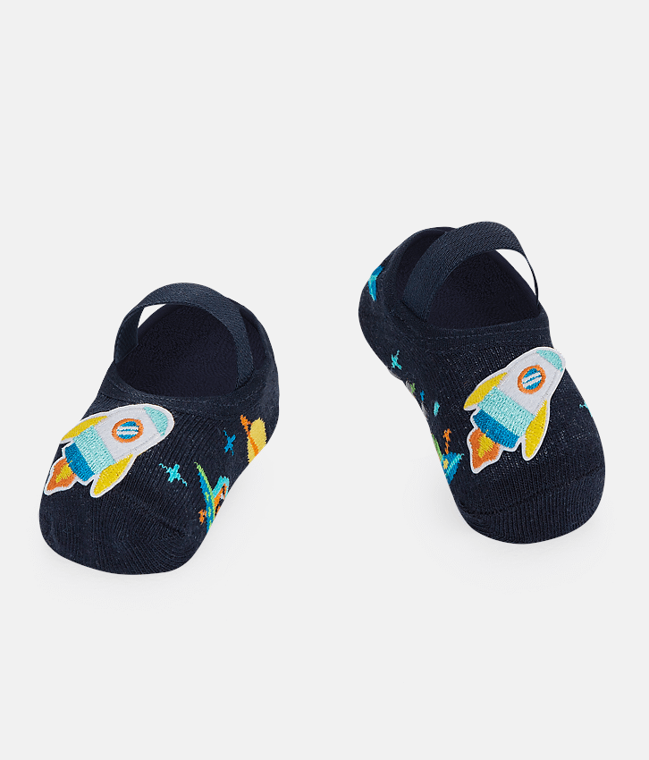Meia Infantil Sapatilha Antiderrapante Foguete Azul Marinho Fernanda Ramos Kids