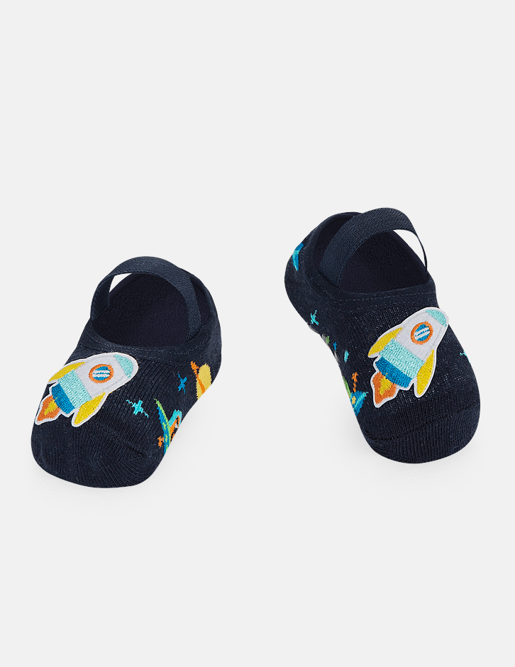 Meia Infantil Sapatilha Antiderrapante Foguete Azul Marinho Fernanda Ramos Kids