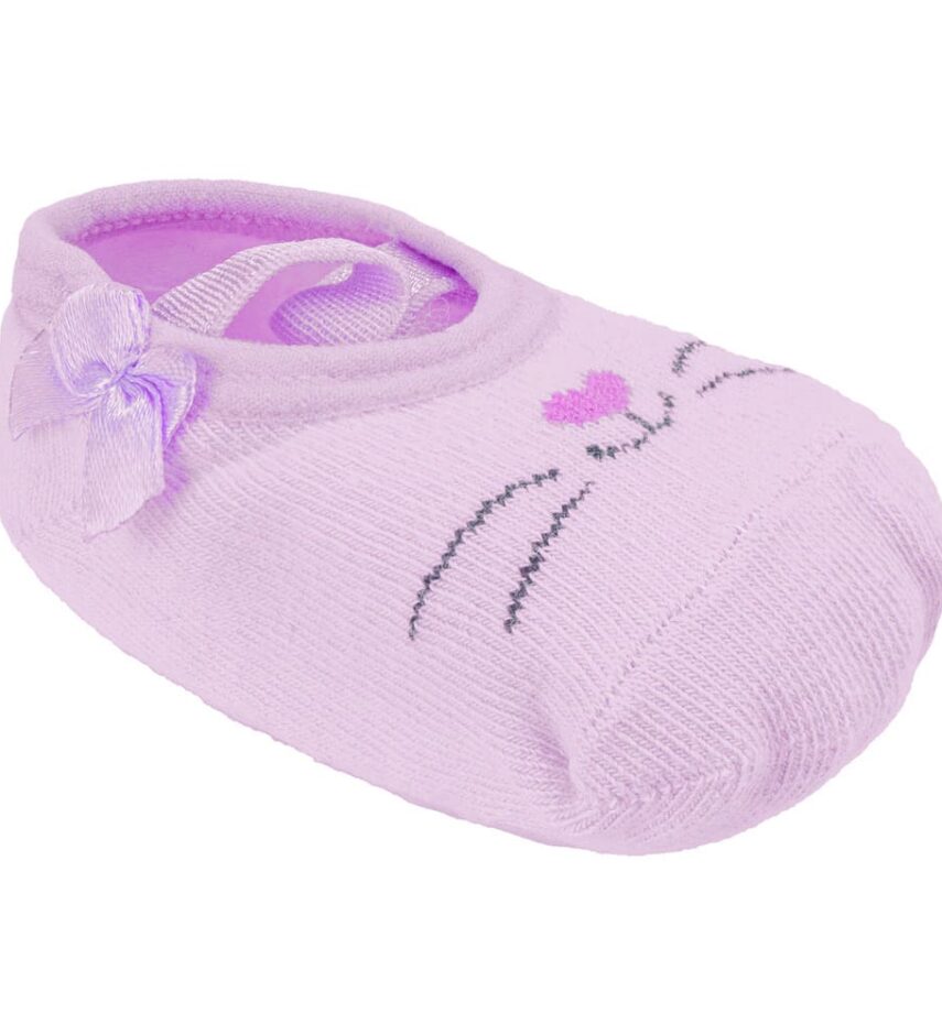 Meia Infantil Sapatilha Feminina Antiderrapante Lilás Estampada Fernanda Ramos Kids