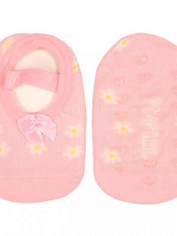 Meia Infantil Sapatilha Feminina Antiderrapante Rosa com Flor Fernanda Ramos kids