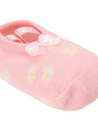 Meia Infantil Sapatilha Feminina Antiderrapante Rosa com Flor Fernanda Ramos Kids