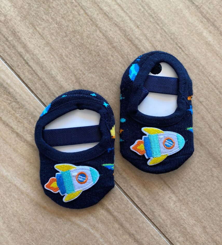 Meia Infantil Sapatilha Foguete Azul Marinho Fernanda Ramos Kids