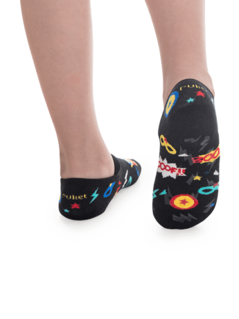 Meia Infantil Sapatilha Masculina Antiderrapante Preta Estampada Fernanda Ramos Kids