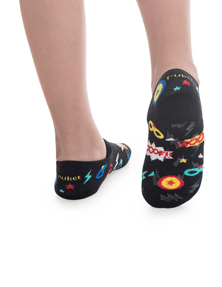 Meia Infantil Sapatilha Masculina Antiderrapante Preta Estampada Fernanda Ramos Kids