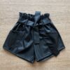 Short Infantil Feminino Couro Eco Preto com Amarração Fernanda Ramos Kids
