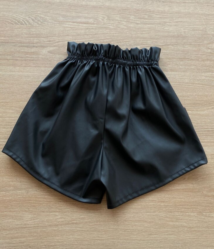 fernandaramoskids com br Short Infantil Feminino Couro Eco Preto com Amarração2