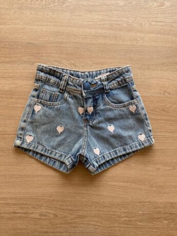 Short Infantil Feminino Jeans com Detalhe Bordado de Coração Rosa Fernanda Ramos Kids