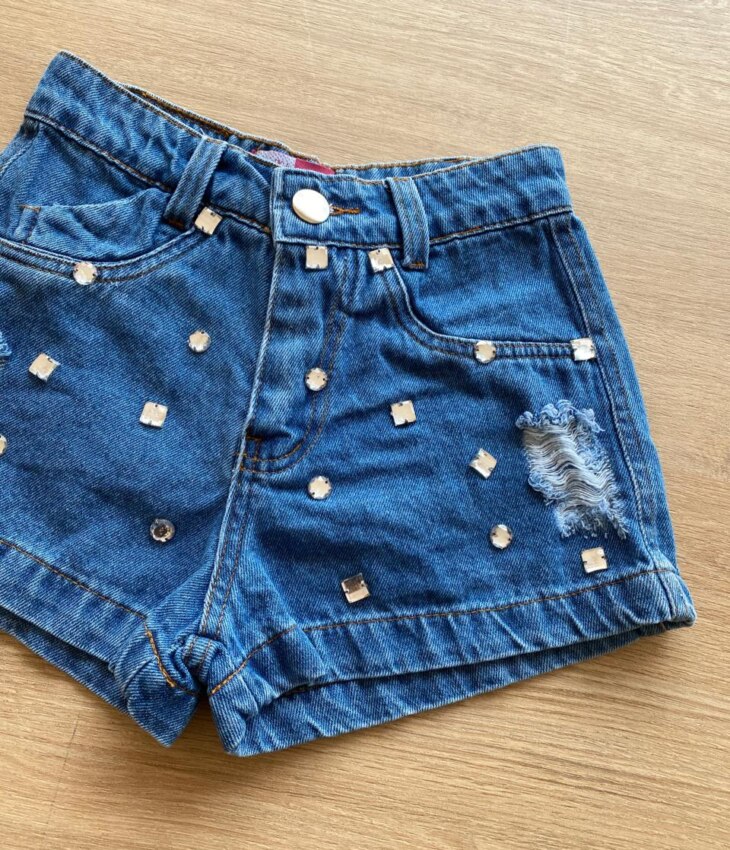 fernandaramoskids com br Short Infantil Feminino Jeans Destroyd com Pedrarias1