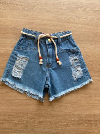 Short Infantil Feminino Jeans Destroyed com Cordão Fernanda Ramos Kids