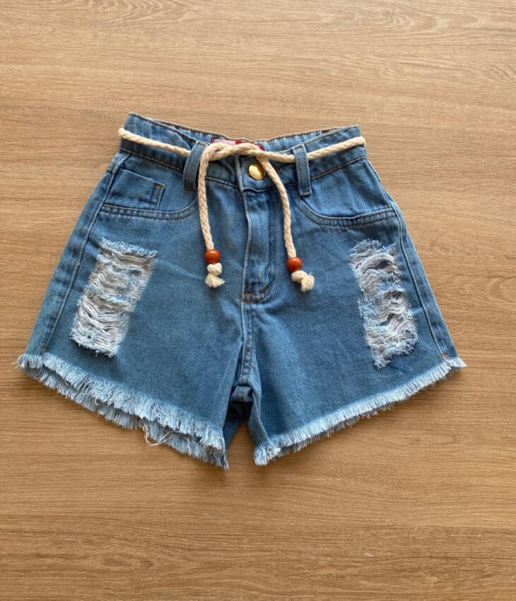 Short Infantil Feminino Jeans Destroyed com Cordão Fernanda Ramos Kids