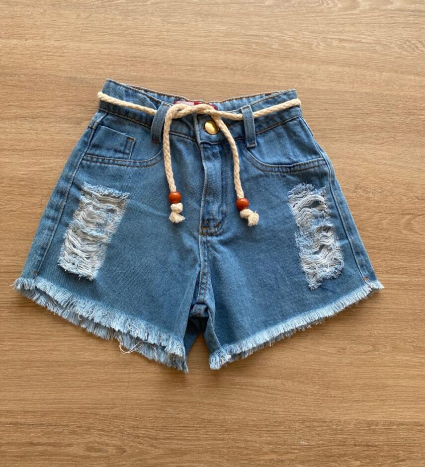 Short Infantil Feminino Jeans Destroyed com Cordão Fernanda Ramos Kids