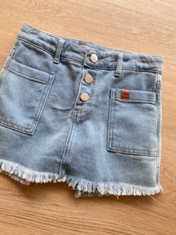 fernandaramoskids com br Short Saia Comfort Infantil Feminino Jeans com Bolsos e Botões1