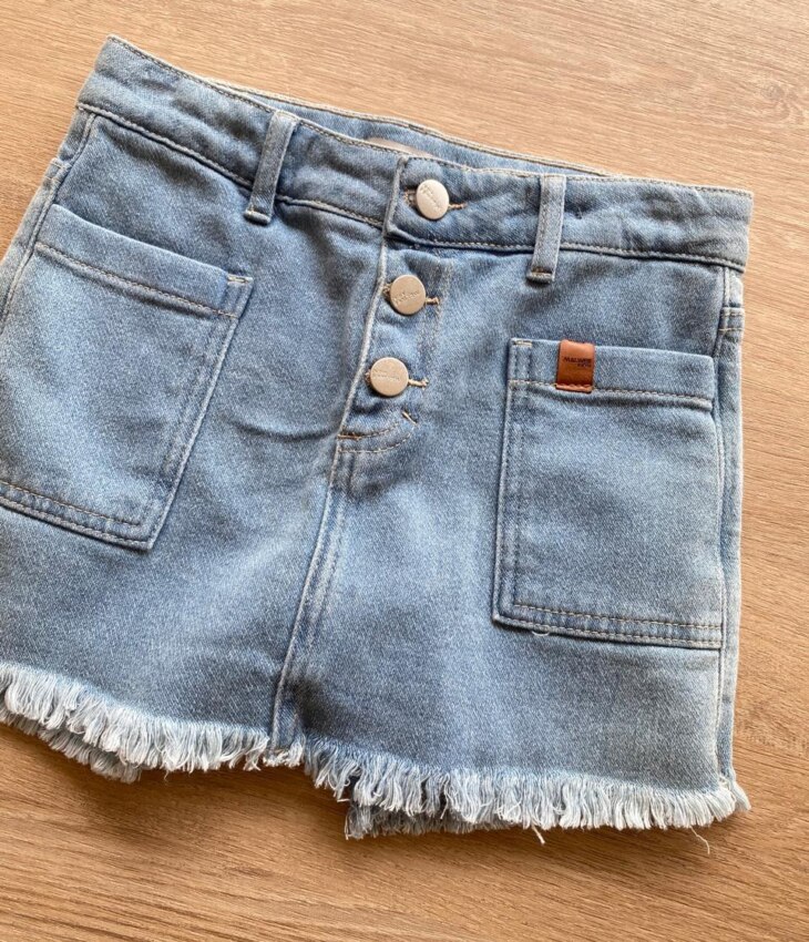 fernandaramoskids com br Short Saia Comfort Infantil Feminino Jeans com Bolsos e Botões1