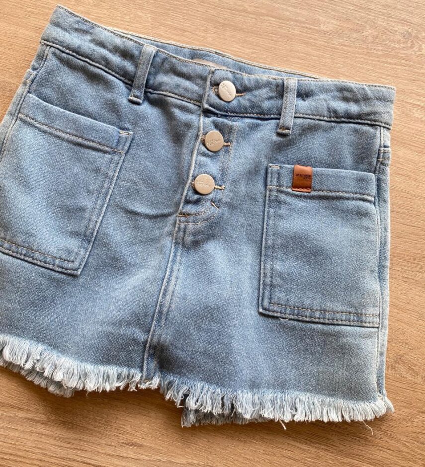 fernandaramoskids com br Short Saia Comfort Infantil Feminino Jeans com Bolsos e Botões1