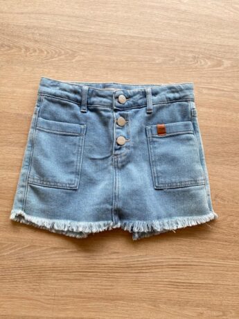 Short Saia Comfort Infantil Feminino Jeans com Bolsos e Botões Fernanda Ramos Kids