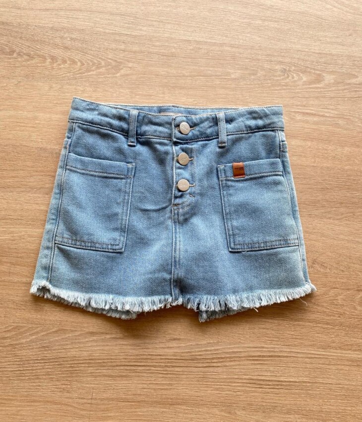 Short Saia Comfort Infantil Feminino Jeans com Bolsos e Botões Fernanda Ramos Kids