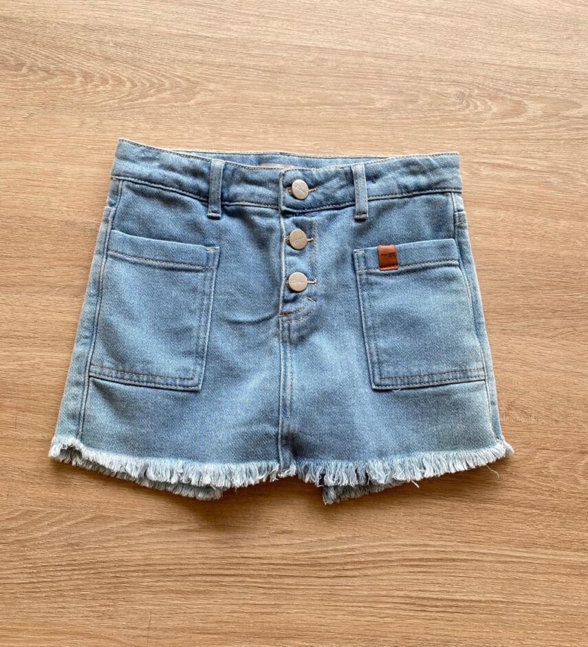 Short Saia Comfort Infantil Feminino Jeans com Bolsos e Botões Fernanda Ramos Kids