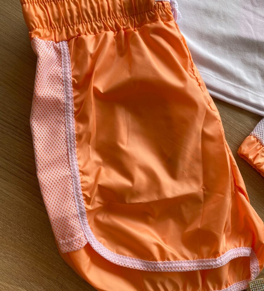 fernandaramoskids com br Trijunto Infantil Feminino Top Alça, Short Laranja e Sobreposição3