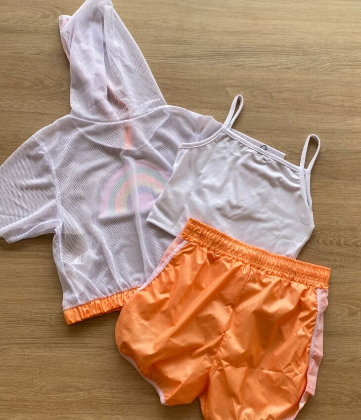 fernandaramoskids com br Trijunto Infantil Feminino Top Alça, Short Laranja e Sobreposição4