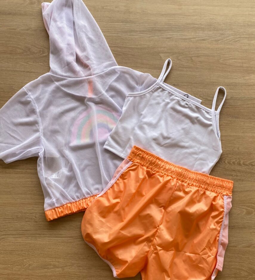 fernandaramoskids com br Trijunto Infantil Feminino Top Alça, Short Laranja e Sobreposição4