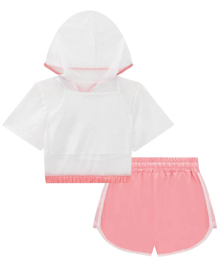 Trijunto Infantil Feminino Top Alça, Short Rosa e Sobreposição Fernanda Ramos Kids